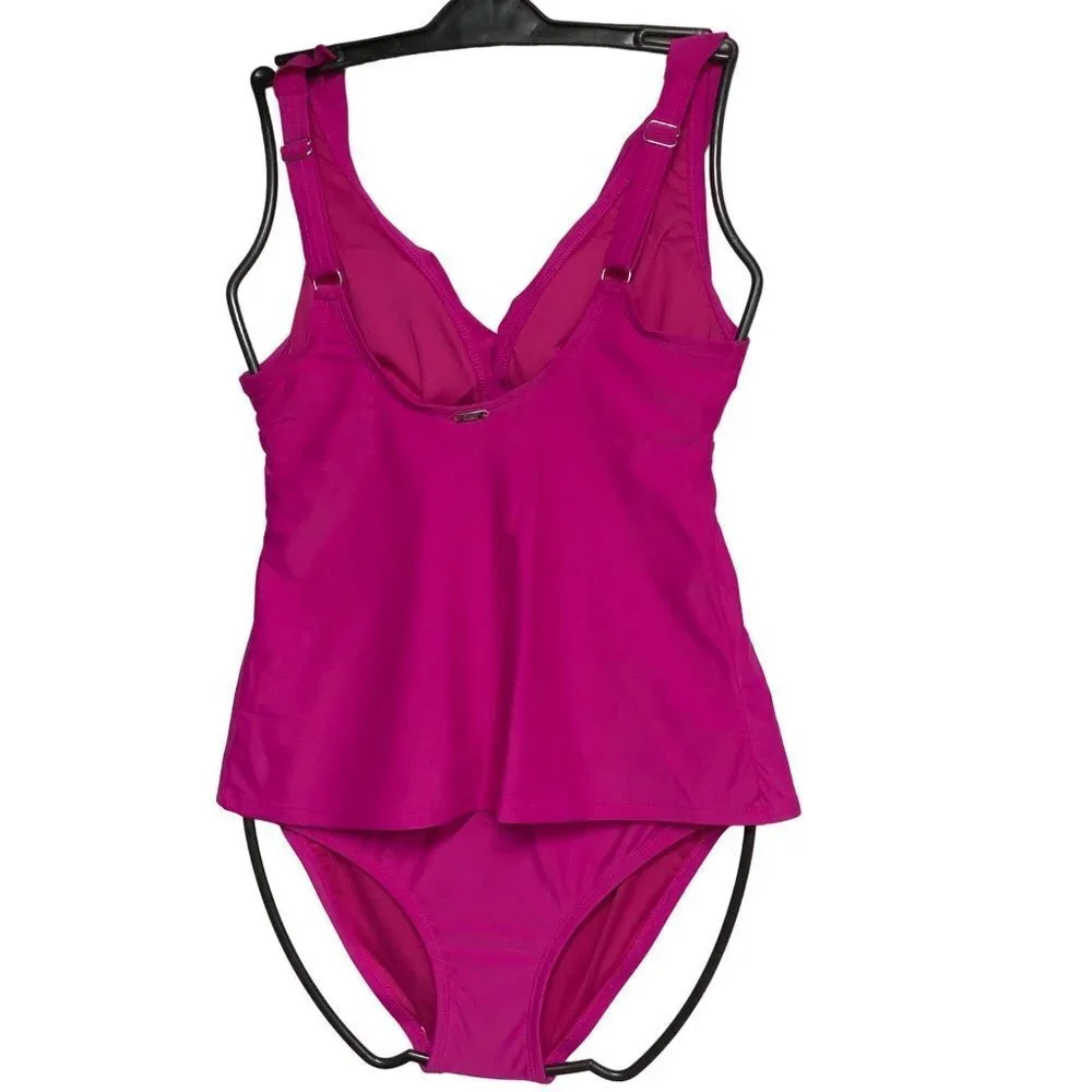 DKNY V NECK $118 Ruffle Women’s Two -Piece Swimsuit Pink SM NEW WITH TAG - Picture 6 of 10